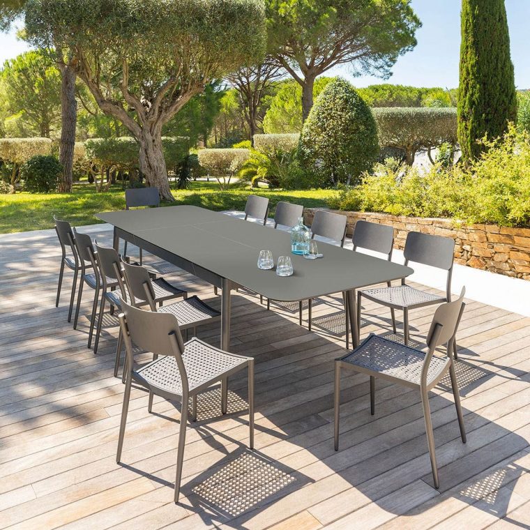 table de jardin aluminium avec rallonge en solde 12 personnes