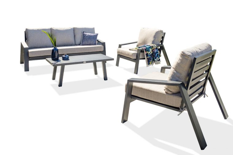 salon bas de jardin aluminium gris