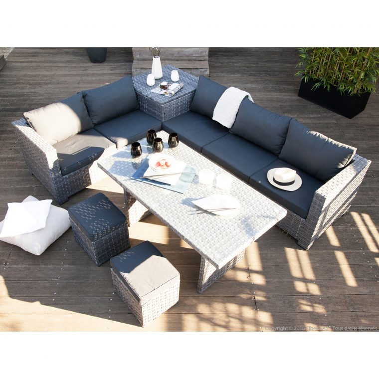 salon de jardin avec table relevable