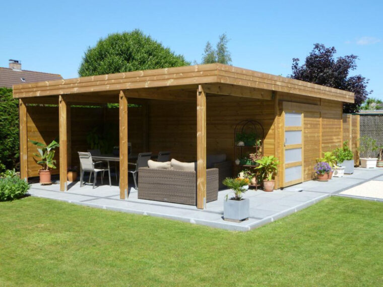 Abris De Terrasse Abri De Jardin toit Plat En Bois Avec Terrasse