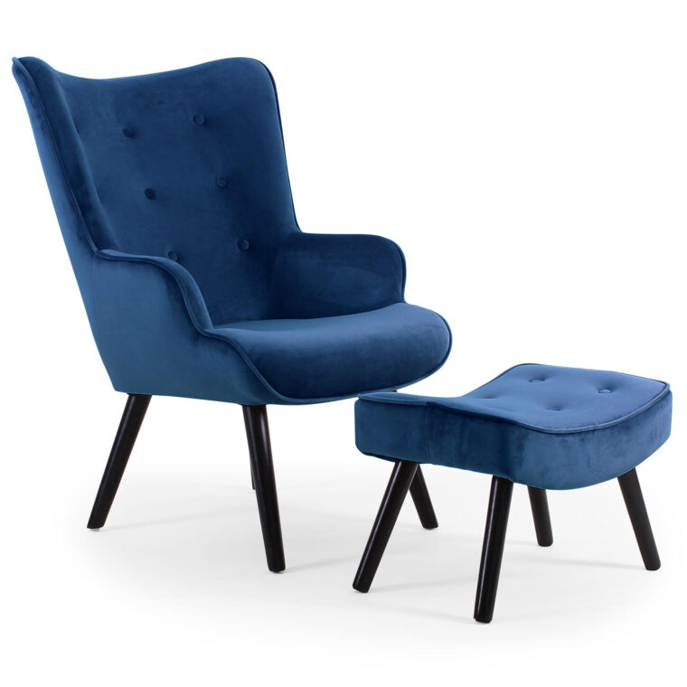 Canapé Avec Repose Pied Fauteuil Scandinave Avec Repose Pied Velours Bleu sonia