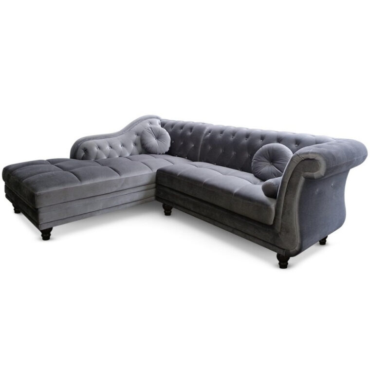 Canapé Chesterfield but Canapé Chesterfield Velours &quot;brighton&quot; 240cm Argent Angle