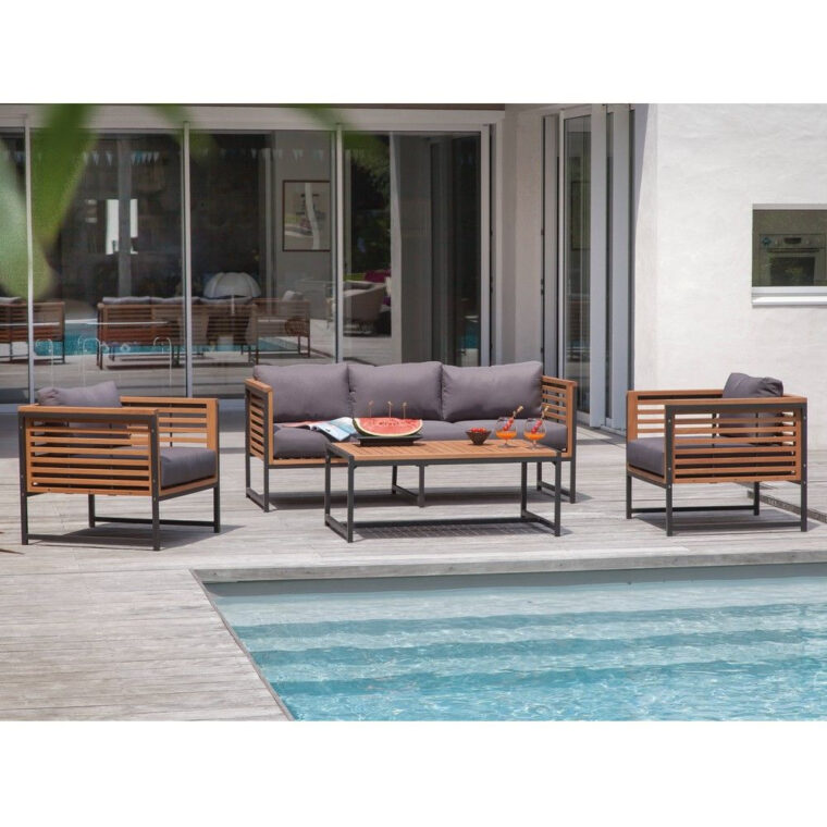 Canapé Jardin Bois Salon De Jardin Bas Végas Aluminium Bois 1 Canapé 2