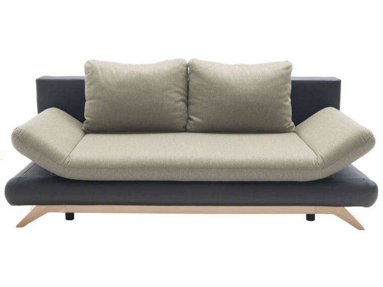 Canapé Lit Beige Banquette Lit Alaska Tissu Beige Et Pu Noir Vente De