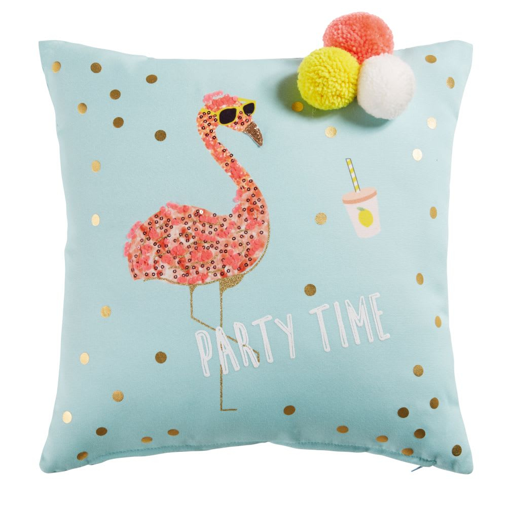 Coussin Bleu Turquoise Coussin Bleu Turquoise Imprimé Flamant Rose 40x40 Party
