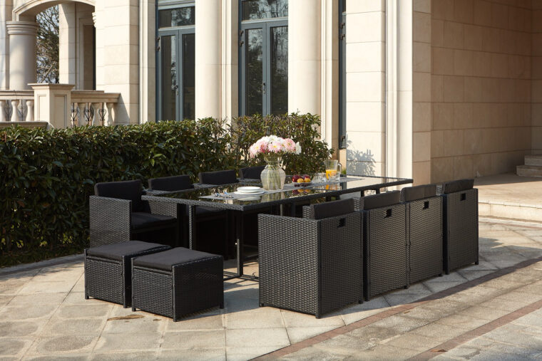 Ensemble Jardin Resine Salon De Jardin Encastrable 12 Places Noir Miami Salon