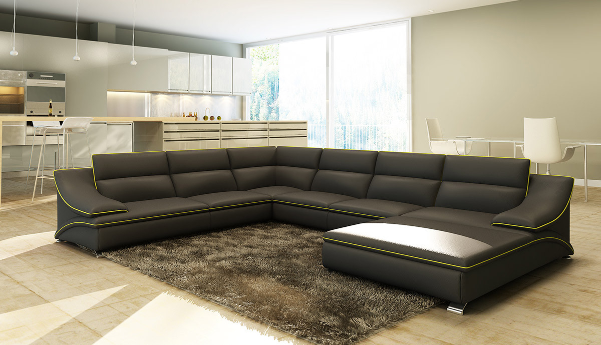 Grand Canapé D Angle Divani Casa 5076 Black Leather Sectional sofa