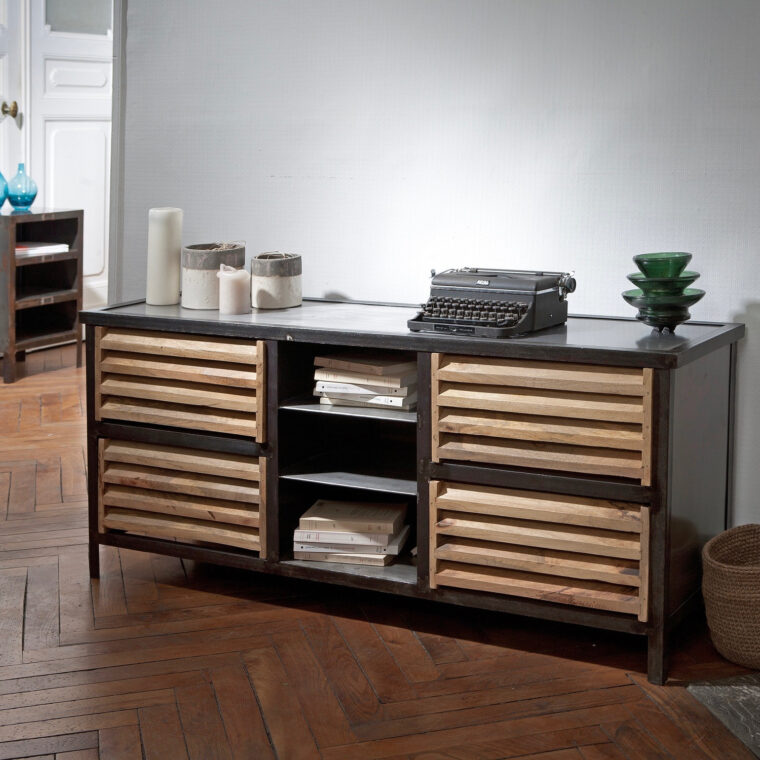 Meuble En Metal Meuble Bas Console Metal Et Bois Williamsburg Guibox