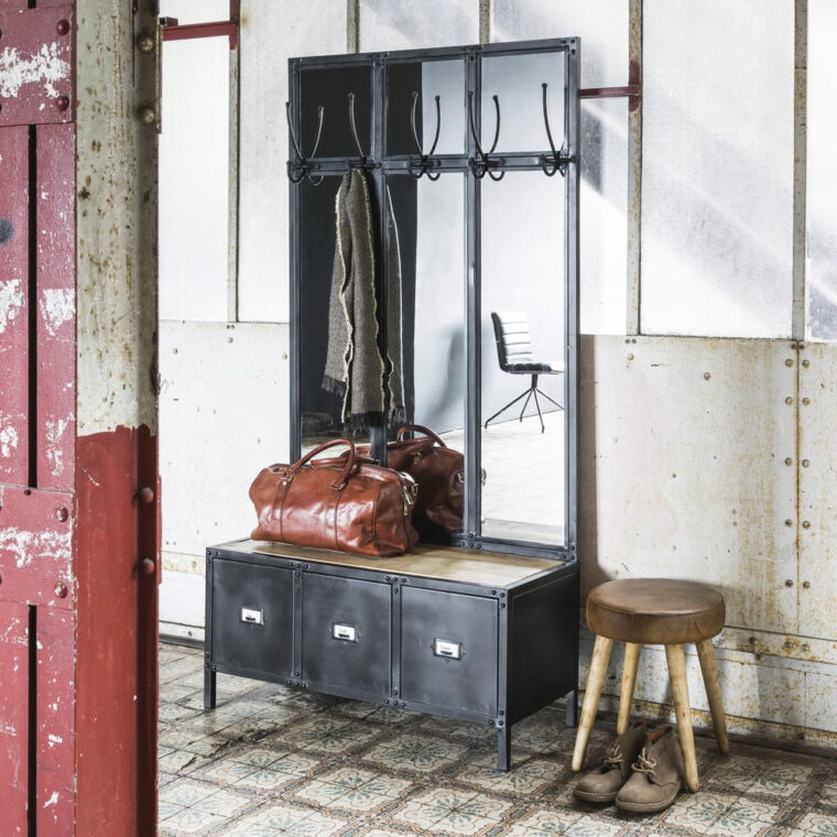 Meuble En Metal Meuble D Entrée Avec Miroir En Métal Noir Scott Meuble En Metal Meuble D Entrée Avec Miroir En Métal Noir Scott