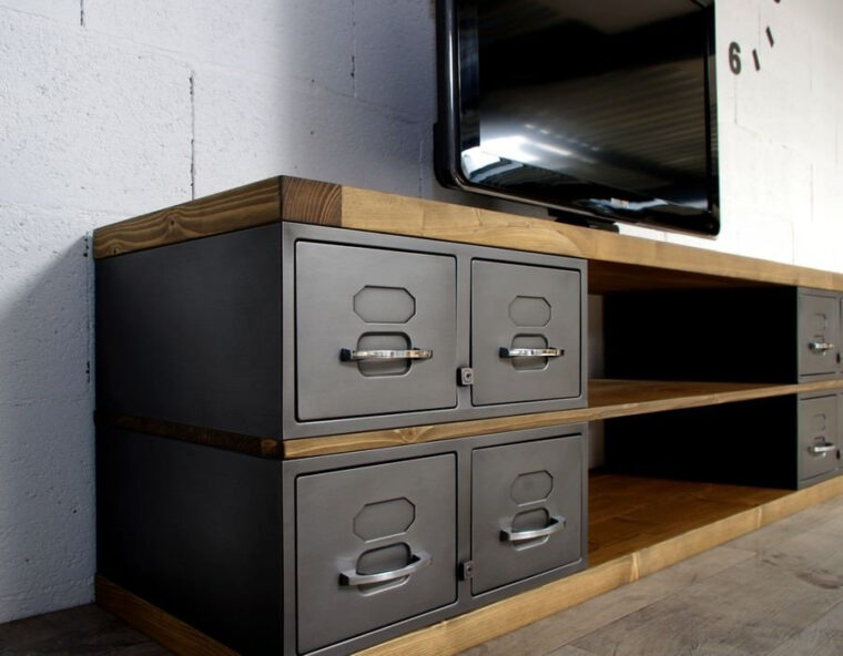 Meuble En Metal Meuble Tv En Acier Et Bois Industriel Chêne Ou épicéa