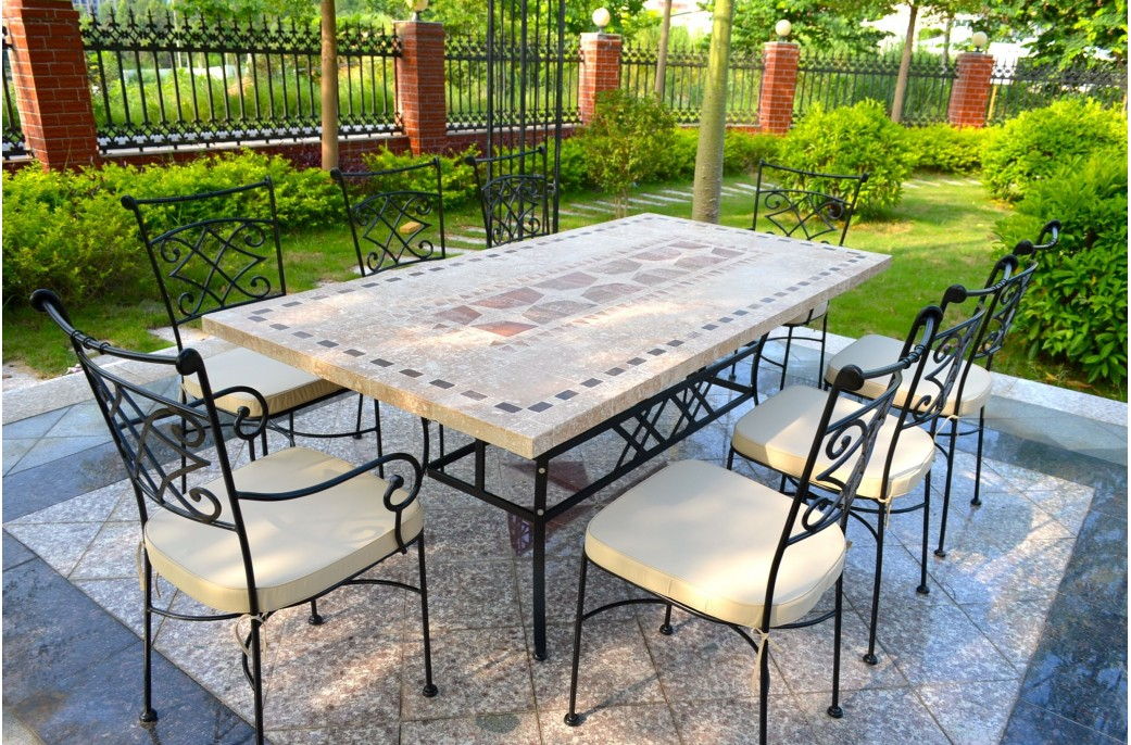 Solde Table De Jardin 78 &amp; 94&quot; Outdoor Stone Patio Dining Table Mosaic Marble
