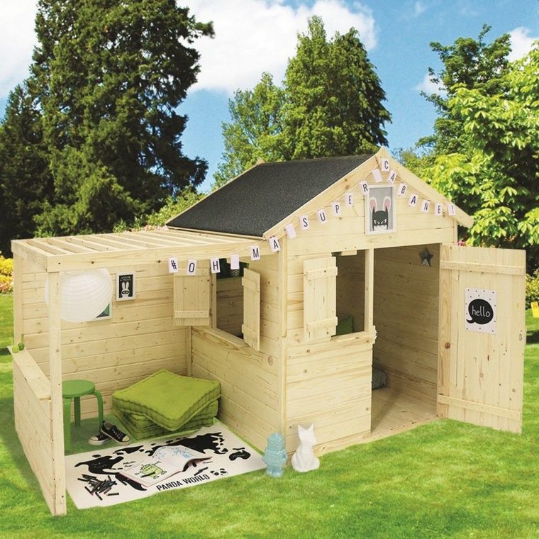 Maisonnette Enfant Bois Alpaga Avec Pergola destiné Cabane De Jardin Enfant Bois