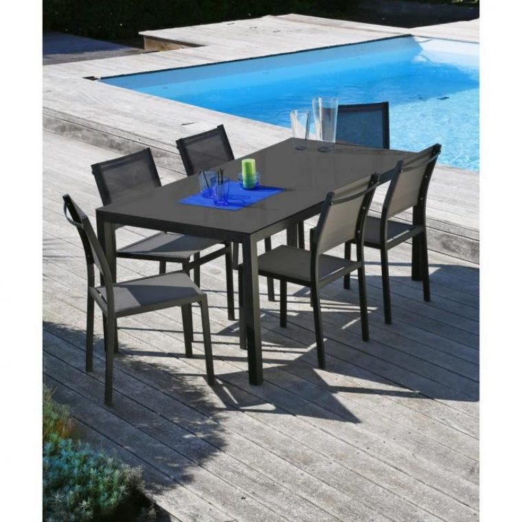 Oman Salon De Jardin En Aluminium 6 Places - Noir dedans Salons De Jardin Pas Cher