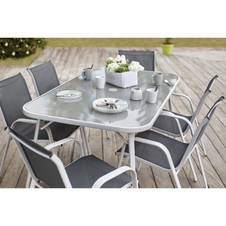 Salon De Jardin Oslow 6 Personnes Métal Gris tout Table Jardin 6 Personnes