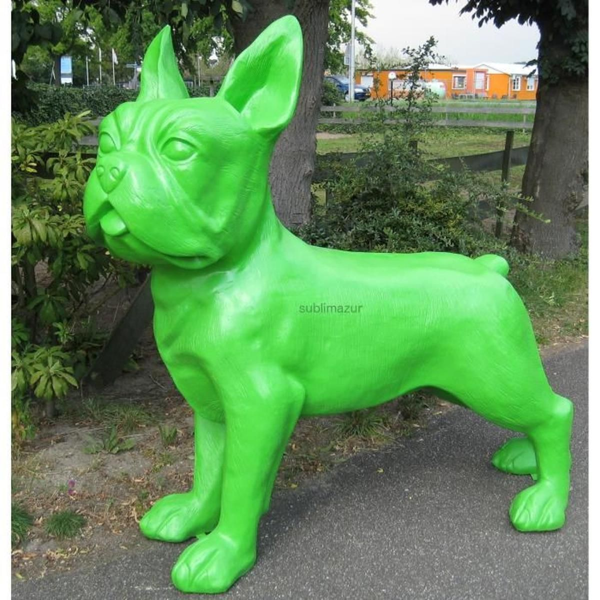 Statue Sculpture Chien Bouledogue Francais Xxl Colori Vert ... concernant Nain De Jardin Fuck