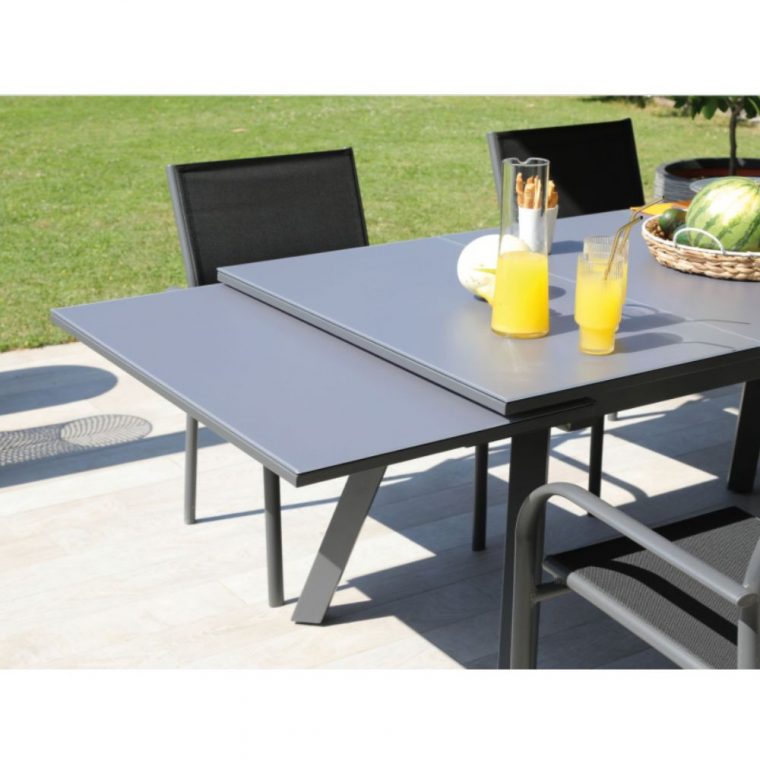 table de jardin aluminium et verre avec rallonge