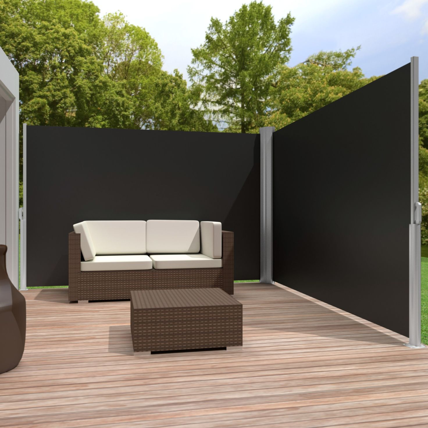 Alu Doppel Seitenmarkise Schwarz 180 X 600 Cm intérieur Terrasse A Derouler