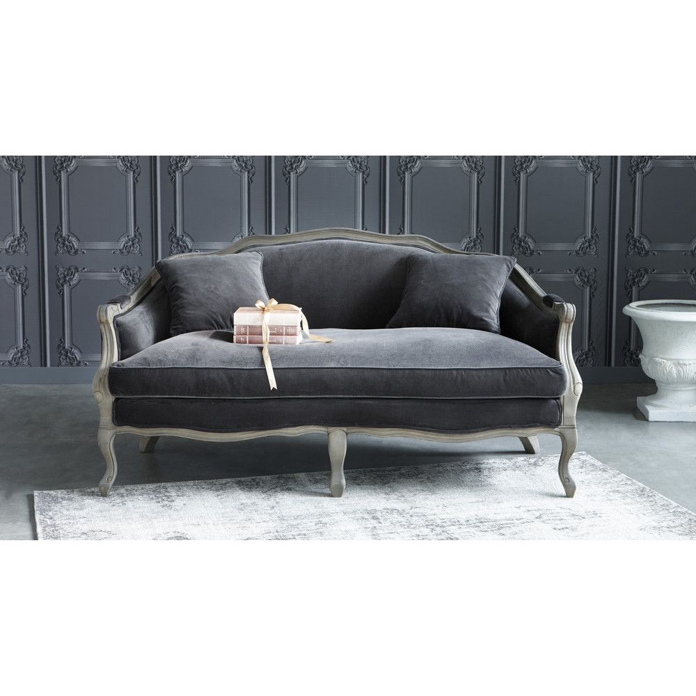 Banquette 2/3 Places En Velours Anthracite | Maisons Du ... concernant Banquette Antoinette