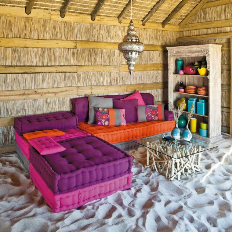 Banquette D'angle 6 Places En Coton Multicolore | Mobilier ... dedans Banquette Ras Du Sol