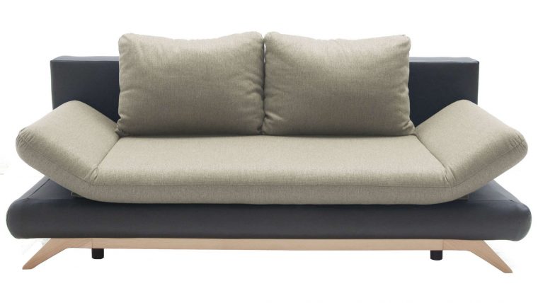 Banquette-Lit Alaska Tissu Beige Et Pu Noir | Banquette Lit ... intérieur Banquette Alaska Conforama