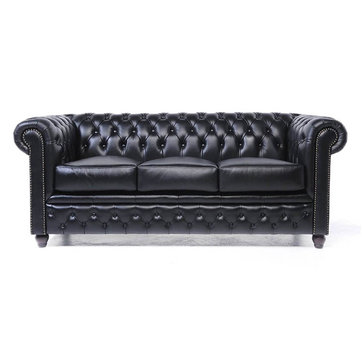 Canapé 3 Places Chesterfield Original Cuir Noir serapportantà Canape Chesterfield En Cuir