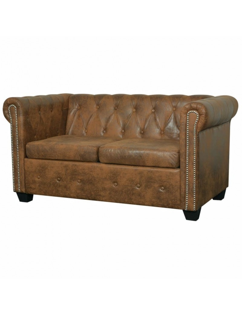 Canapé Chesterfield 2 Places En Cuir Artificiel Marron tout Canape Chesterfield En Cuir