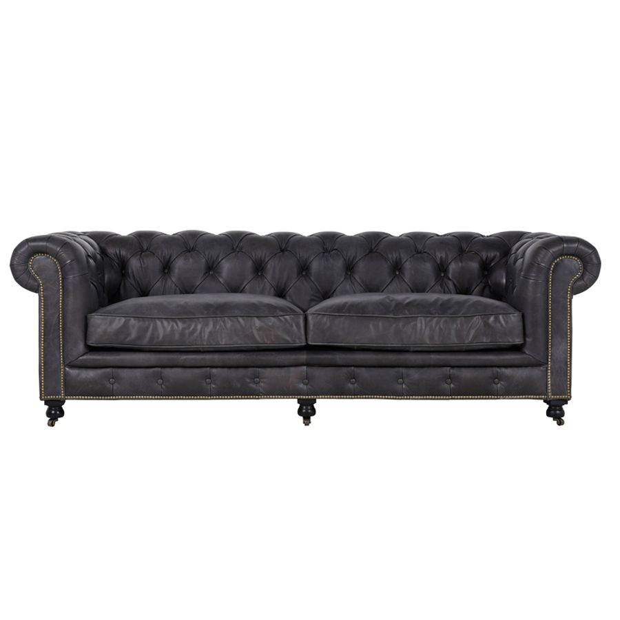 Canapé Chesterfield En Cuir Noir Vieilli 3 Places - Coventry pour Canape Chesterfield En Cuir