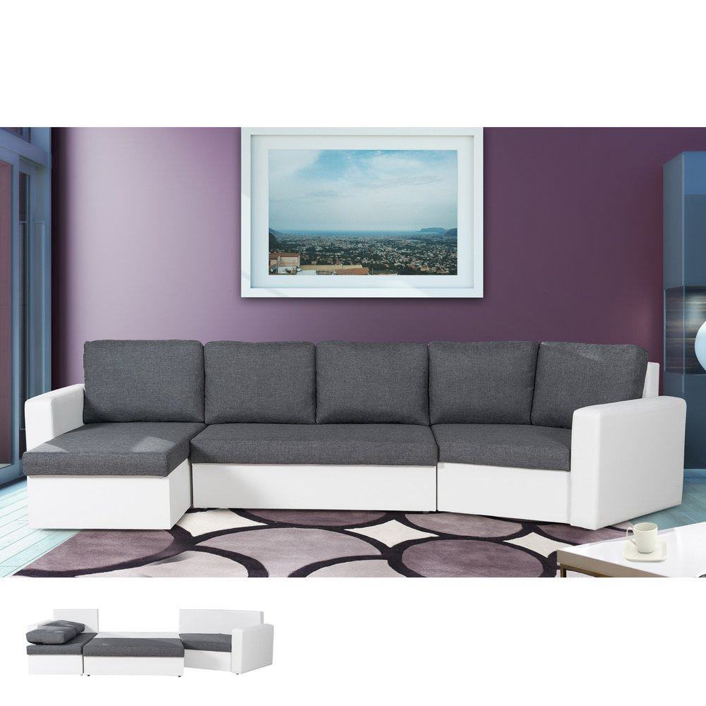 Canapé D'angle Convertible 120 Degrés Gris Et Blanc Savane intérieur Canapé D'angle 120 Degrés
