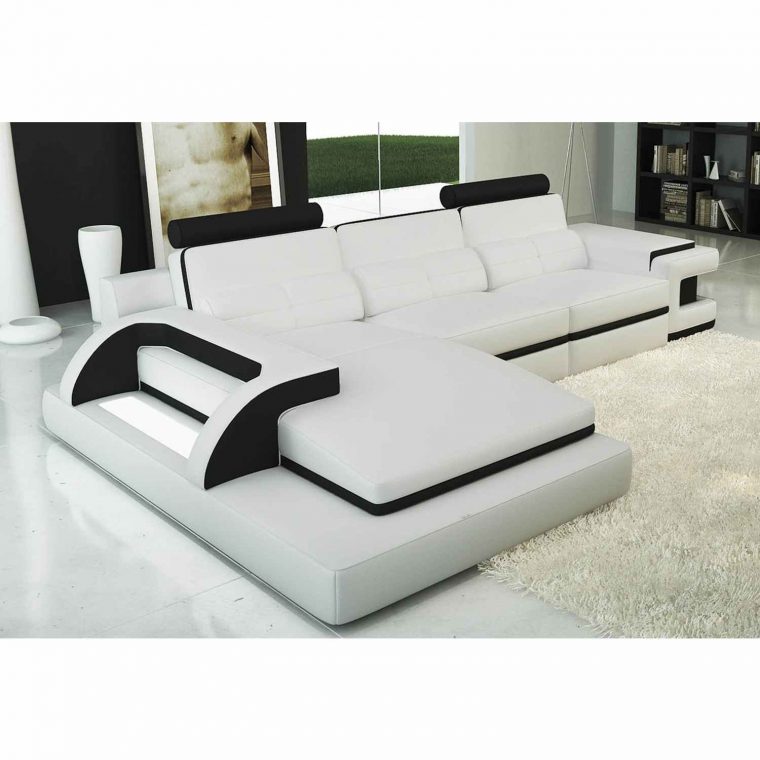 Canapé D'angle Cuir Blanc Et Noir Design Avec Lumière Ibiza (Gauche) tout Canapé Blanc Et Noir