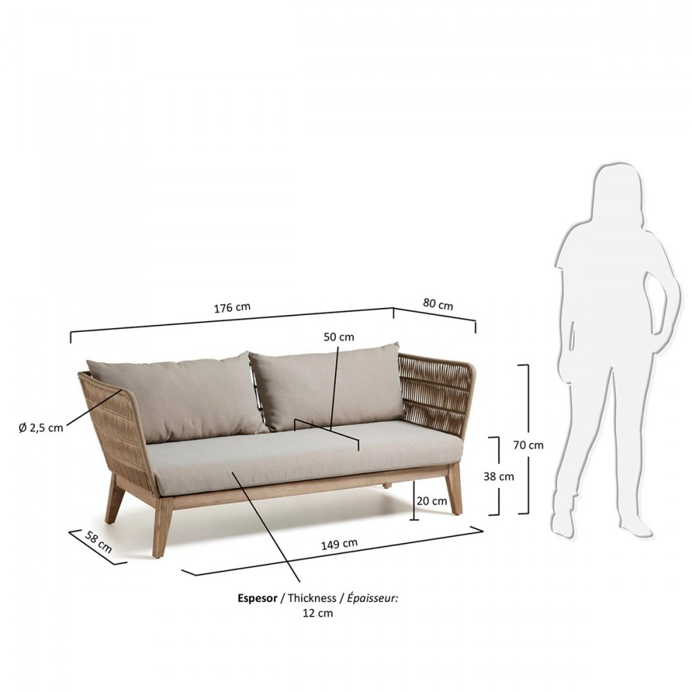 Canapé Indoor/outdoor 3 Places En Bois Et Corde - Belleny serapportantà Canapé Profondeur 80