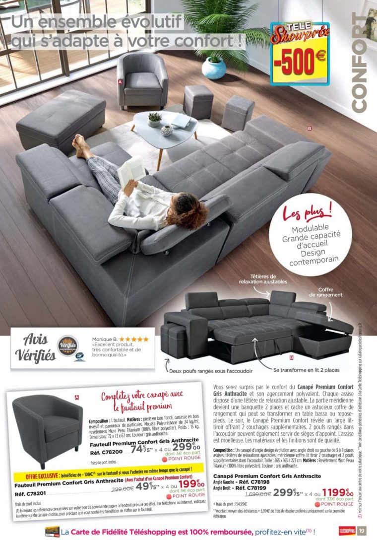 Catalogue Téléshopping 28.05.2020 - 30.08.2020 | Vos Promos pour Canape Premium Confort Gris Angle Gauche