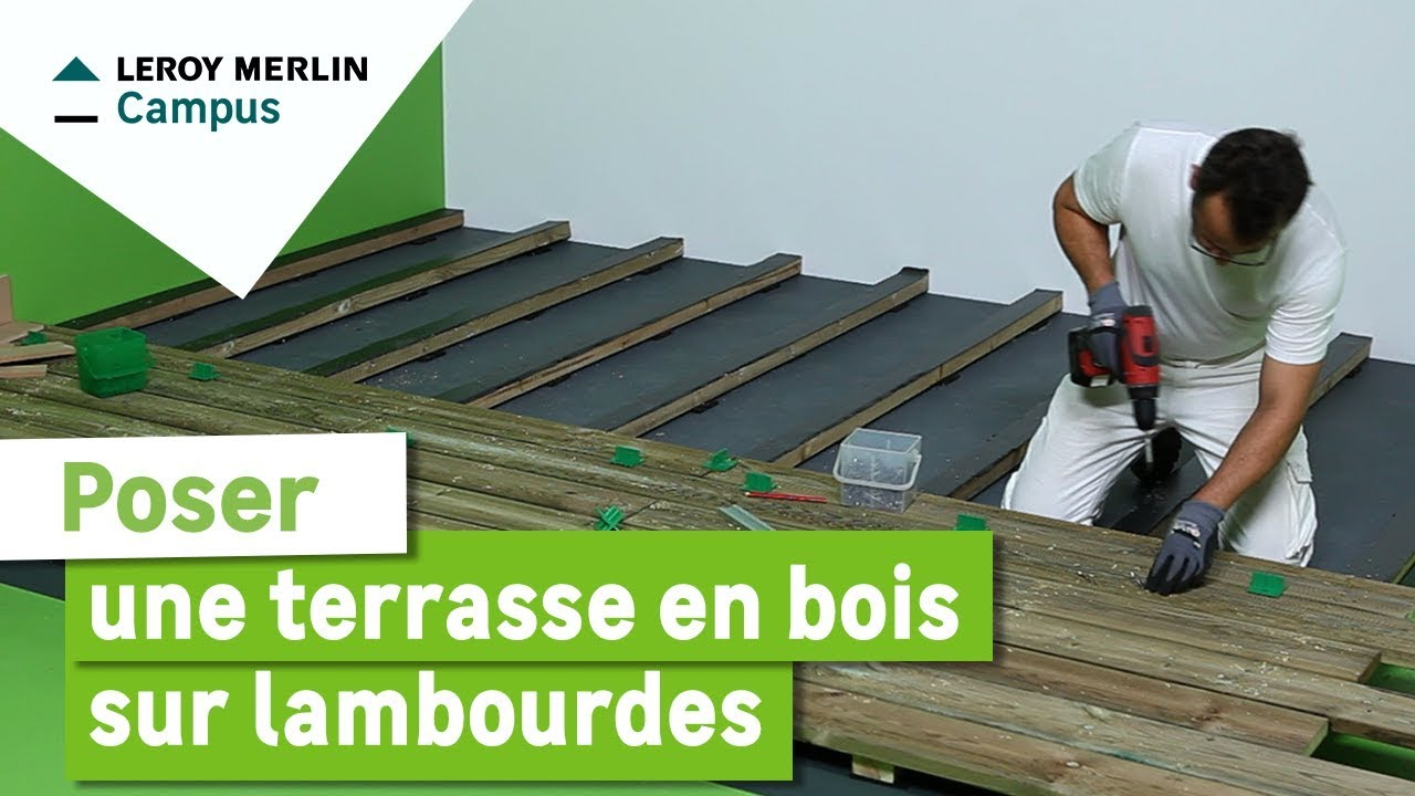 Comment Poser Une Terrasse En Bois Sur Lambourdes ? Leroy Merlin encequiconcerne Comment Construire Une Terasse En Bois Tous De Seul