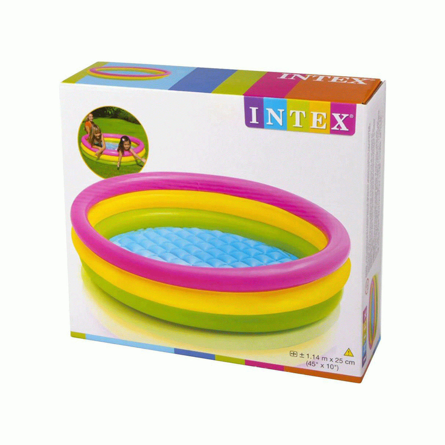 Dettagli Su Piscina Piscine Intex Rotonda Gonfiabile A 3 Anelli 114X25Cm  Fuori Terra Bambini avec Dalle Intex