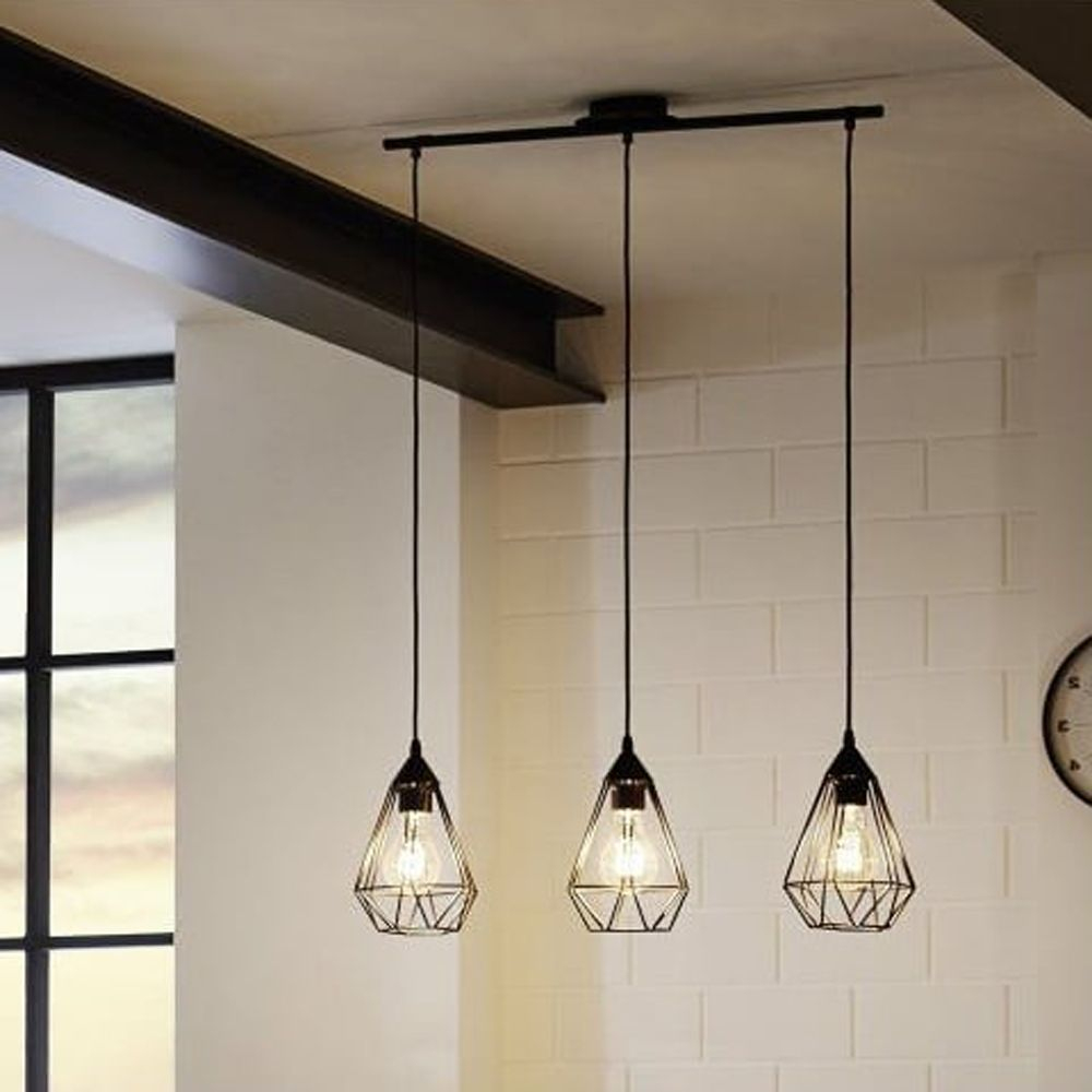 Eglo Tarbes Vintage Open Cage Triple Ceiling Pendant Light ... avec But Tarbes