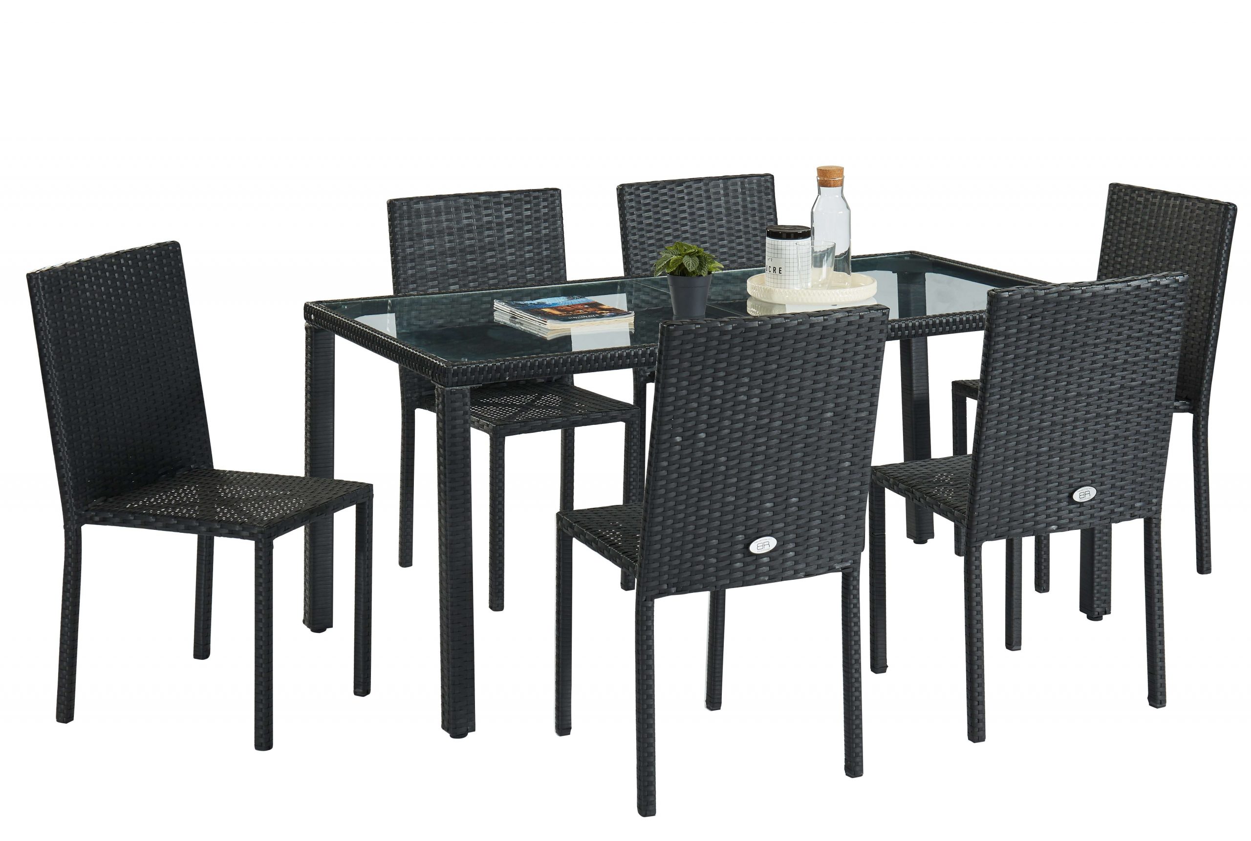 Ensemble Repas Pour Jardin En Résine Tressée Noire Pour 6 Personnes : 1  Table, 6 Chaises. à Table Et Fauteuil De Jardin En Rsine Tresse