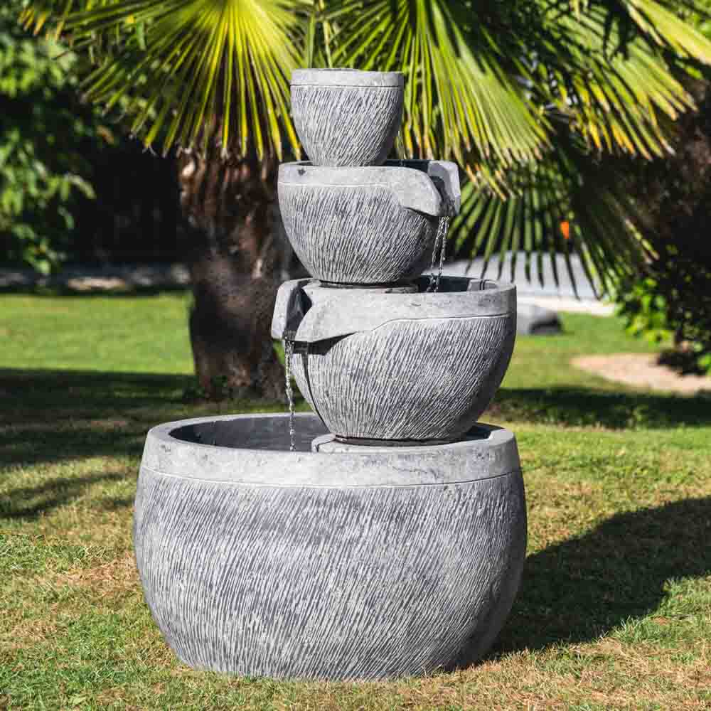 Fontaine De Jardin Bassin Rond 1.10M 4 Coupes Noire Grise encequiconcerne Fontaine Jardin Zen