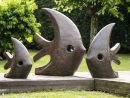 Grande Sculpture Moderne Poisson 100 Cm Brun pour Statue De Jardin Moderne