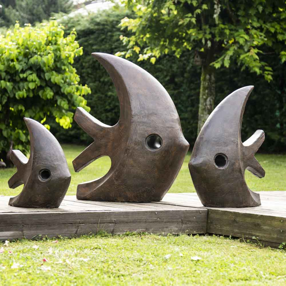 Grande Sculpture Moderne Poisson 100 Cm Brun pour Statue De Jardin Moderne