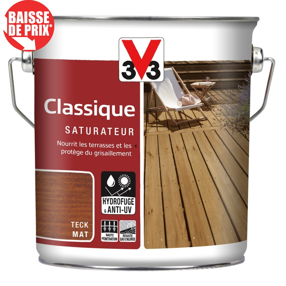 Huile V33 Teck Terrasse 2,5L pour Peinture V33 Terrasse Bois