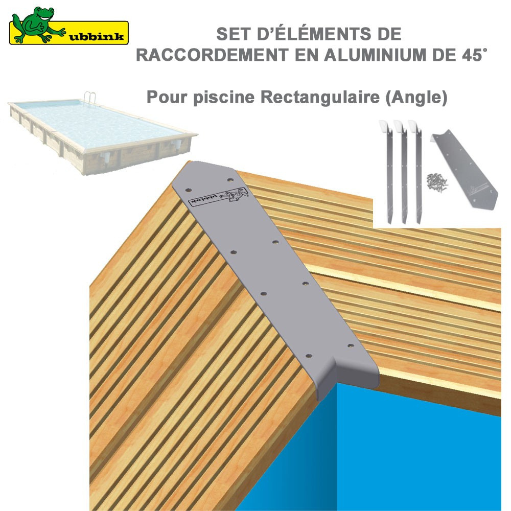 Kit 4 Margelles Finition Alu Angle 45° Piscine Rectangulaire pour Kit Finition Margelle Piscine Bois