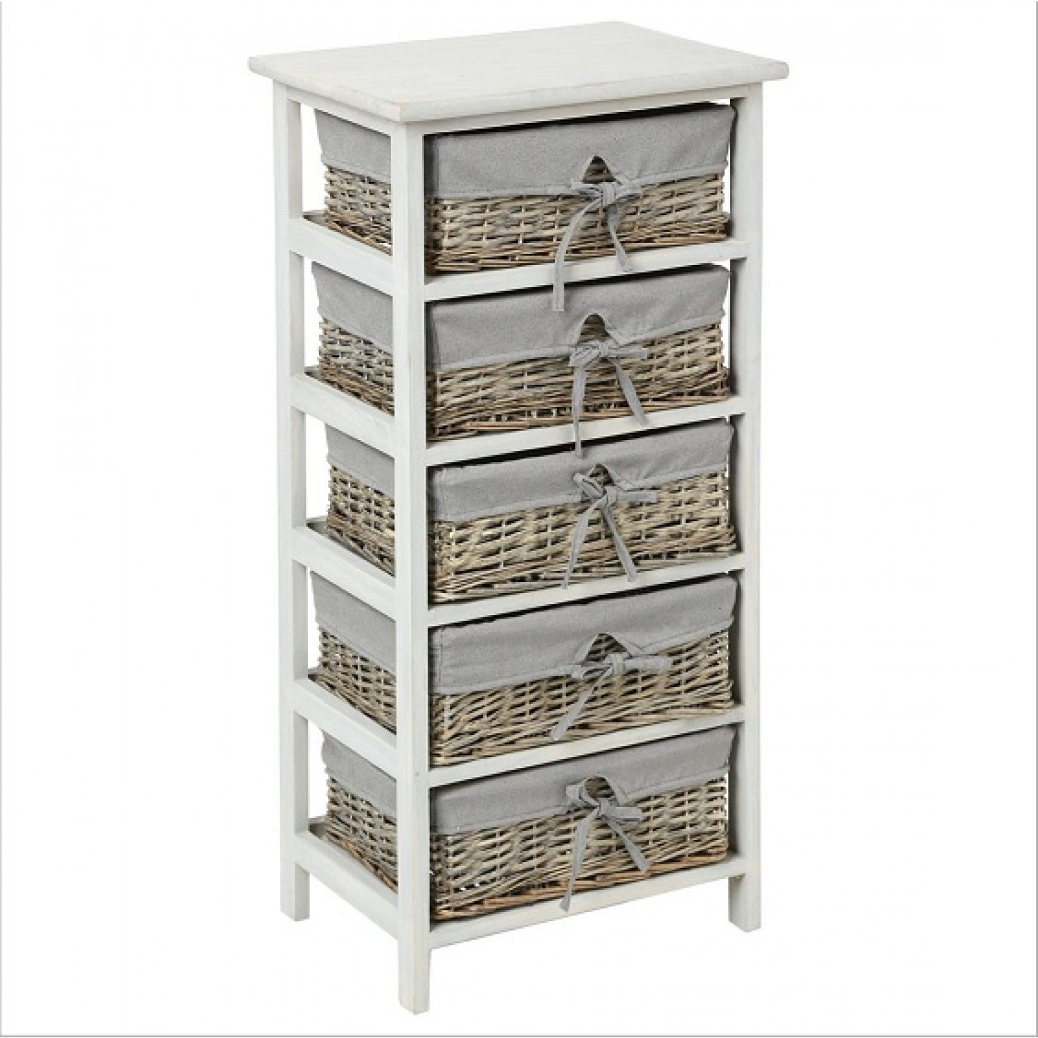 Meuble De Rangement Charme En Bois 5 Paniers En Osier Gris Aby  (L.40Xp.29Xh.86Cm) concernant Meuble Osier