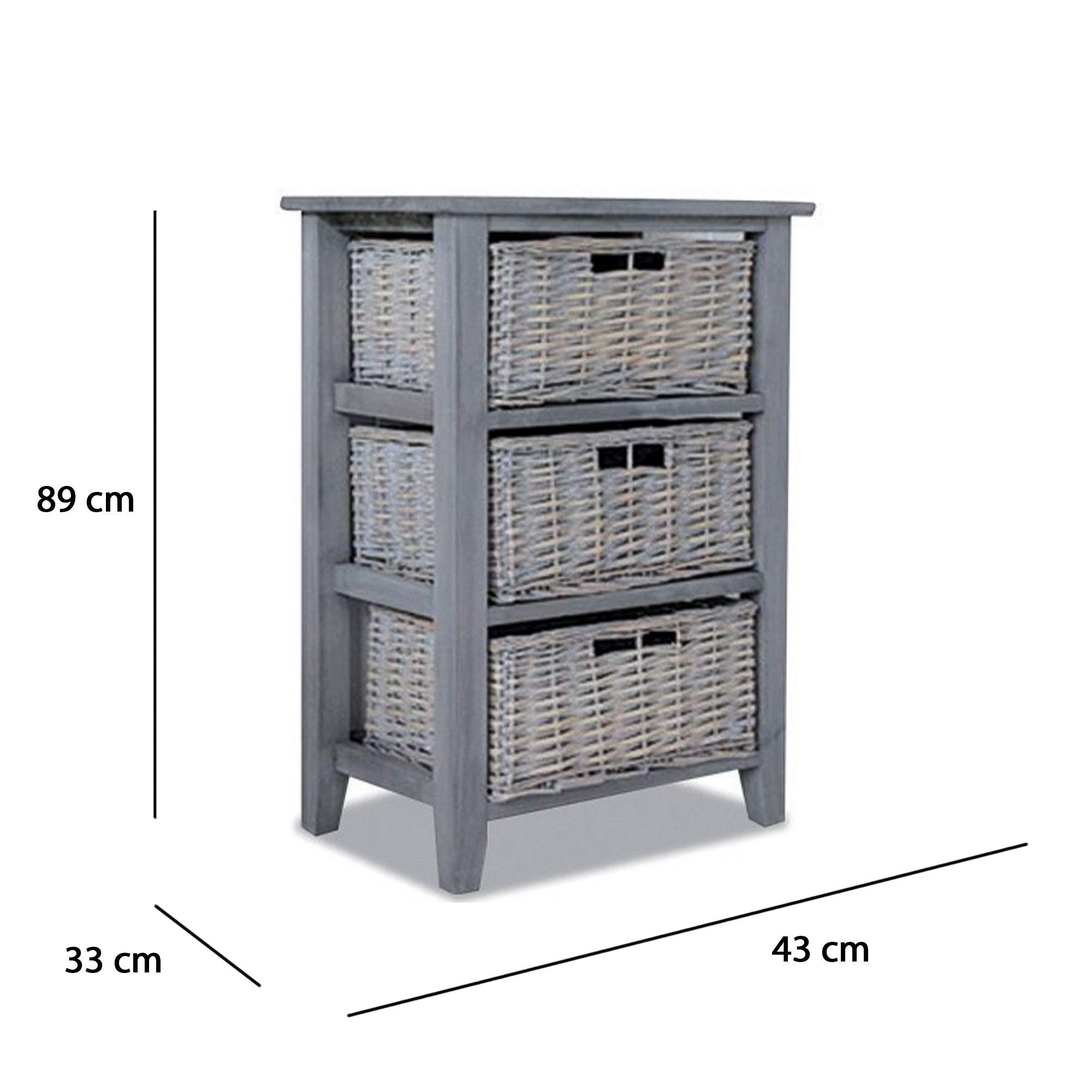 Meuble De Rangement Colonne En Bois Gris Avec 3 Paniers En Osier Bekka encequiconcerne Meuble Osier