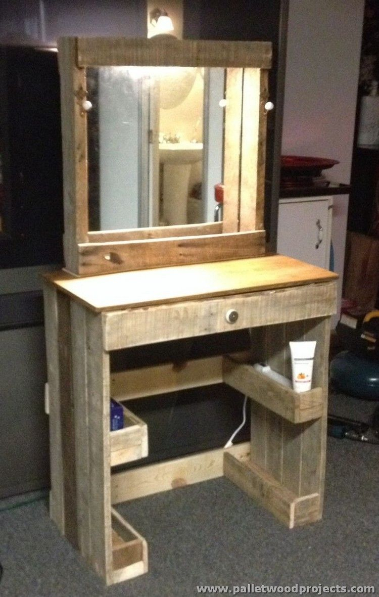 Pallet Dressing Tables With Mirror | Coiffeuse En Bois ... avec Coiffeuse En Bois De Palette