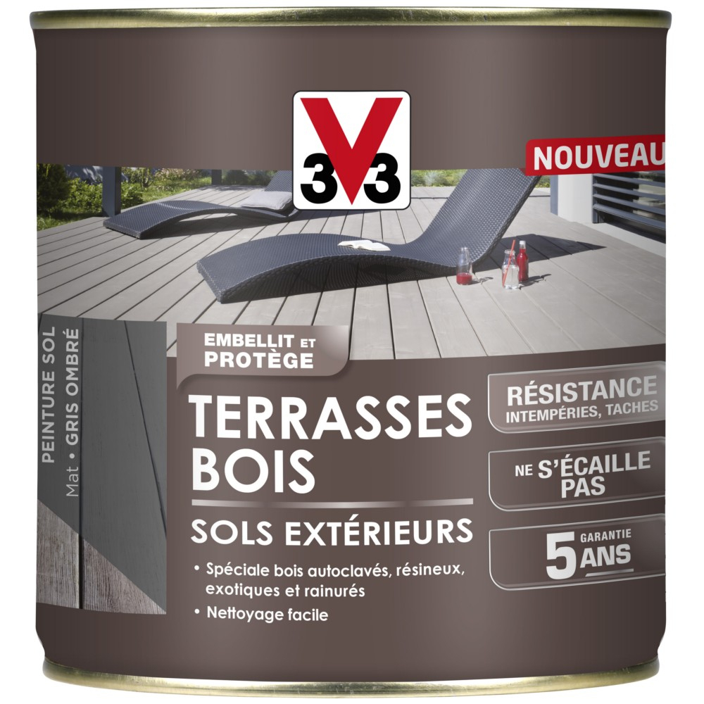 Peinture Sol Terrasse Bois V33 Gris Ombre 0,5L avec Peinture V33 Terrasse Bois