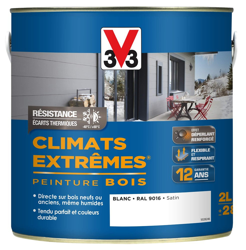 Peinture V33 Bois Climats Extrêmes Blanc Satin 2 L serapportantà Peinture V33 Terrasse Bois