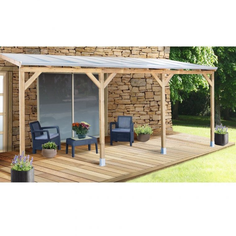Pergola Adoss E Bois Trait Toiture Polycarbonate 3X5 5 M 3 ... pour Pergola Bois 3X5
