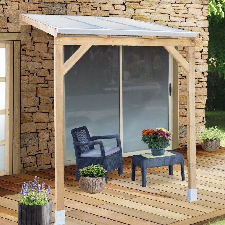 Pergola Adossée Bois Traité Toiture Polycarbonate 3X2 M intérieur Pergola Adossée Ajustable