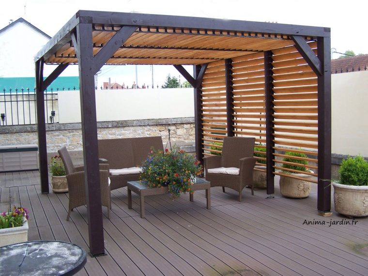 Pergola Ombra Avec Lames Orientables Côté Et Toit En Bois ... serapportantà Pergola Toit