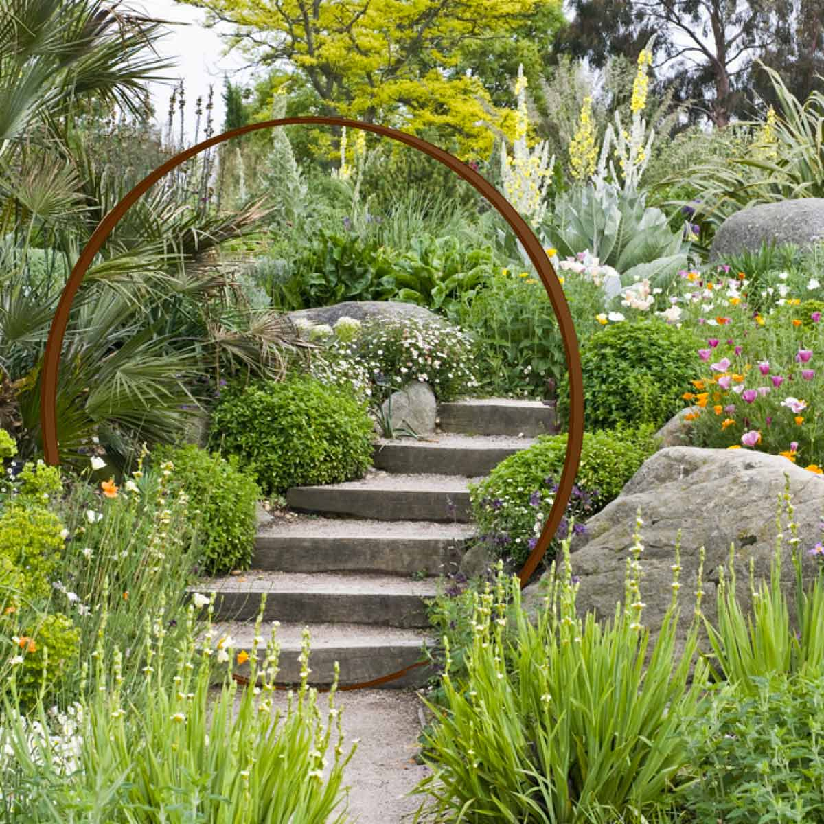 Porte De Lune En Acier Rouillé Diam. 1.9M avec Deco Jardin