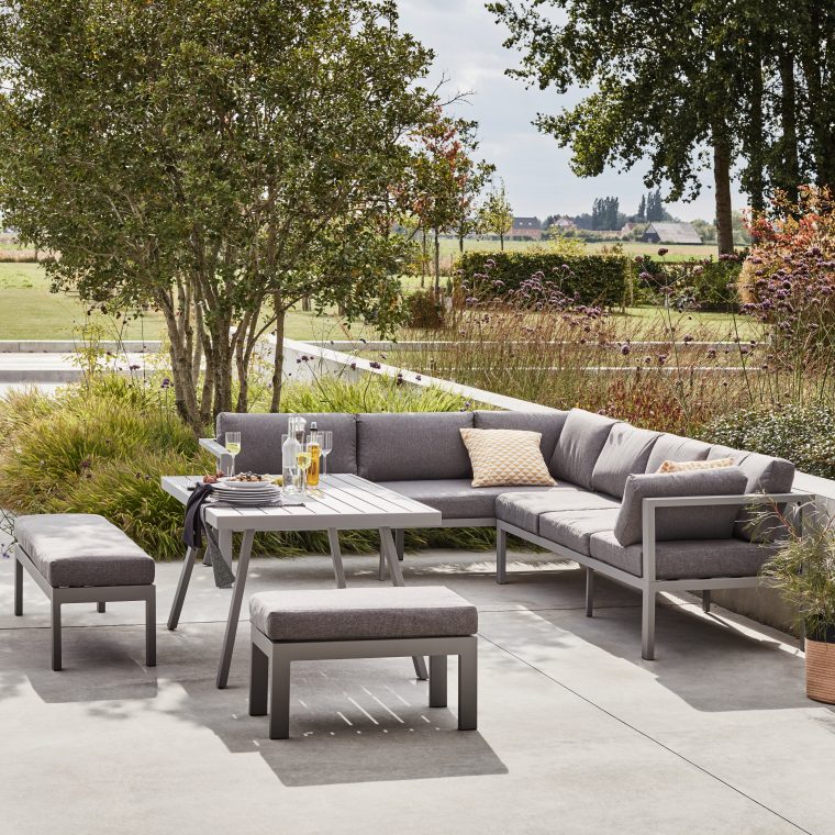 Salon Bas De Jardin Naxos Aluminium Gris, 9 Personnes avec Salon Bas De Jardin Naxos Aluminium Gris, 9 Personnes